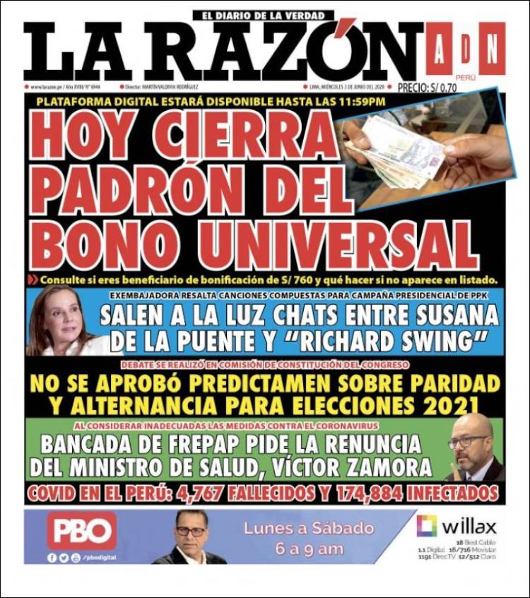 Portada de La Razón (Perú)
