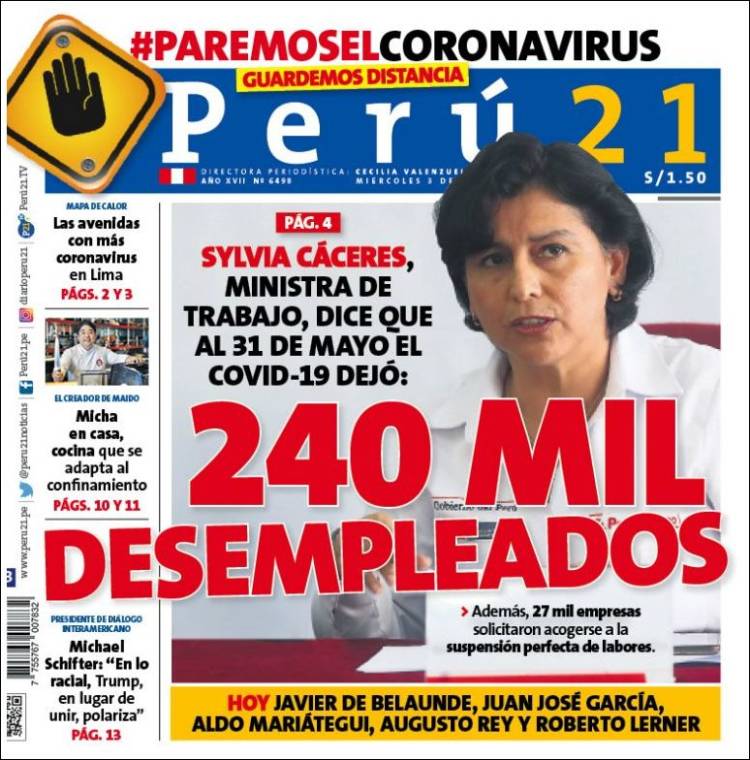 Portada de Perú 21 (Perú)