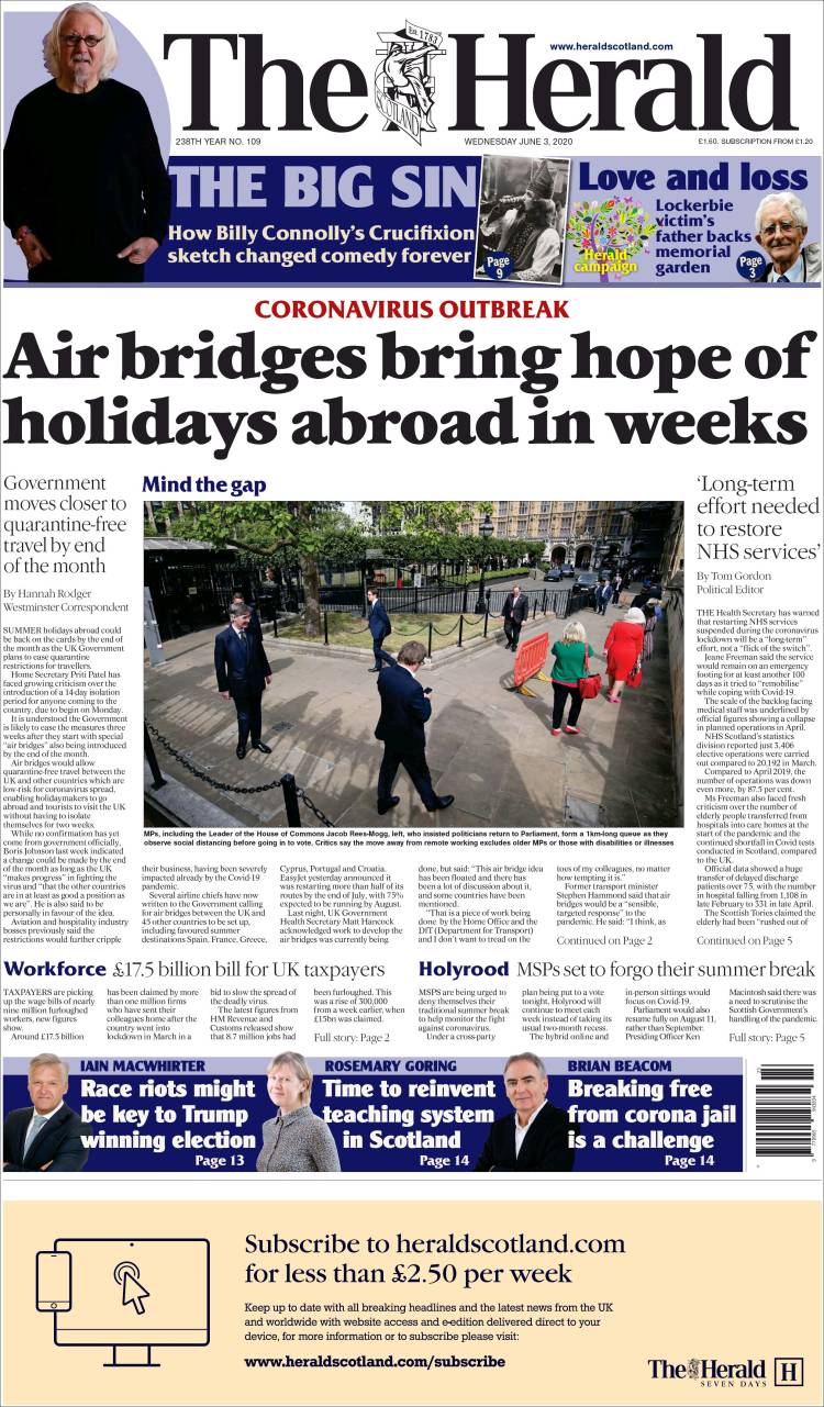 Portada de The Herald (Reino Unido)