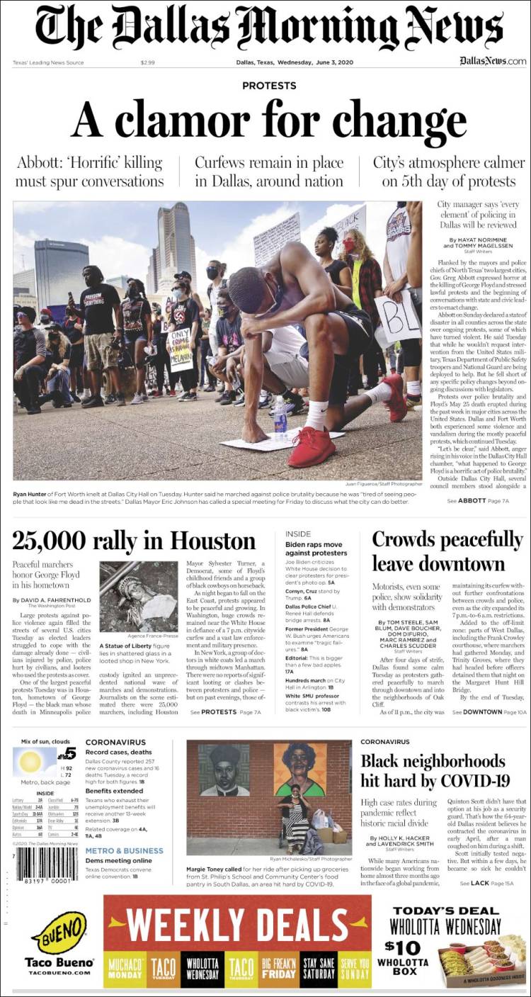 Portada de Dallas Morning News (USA)