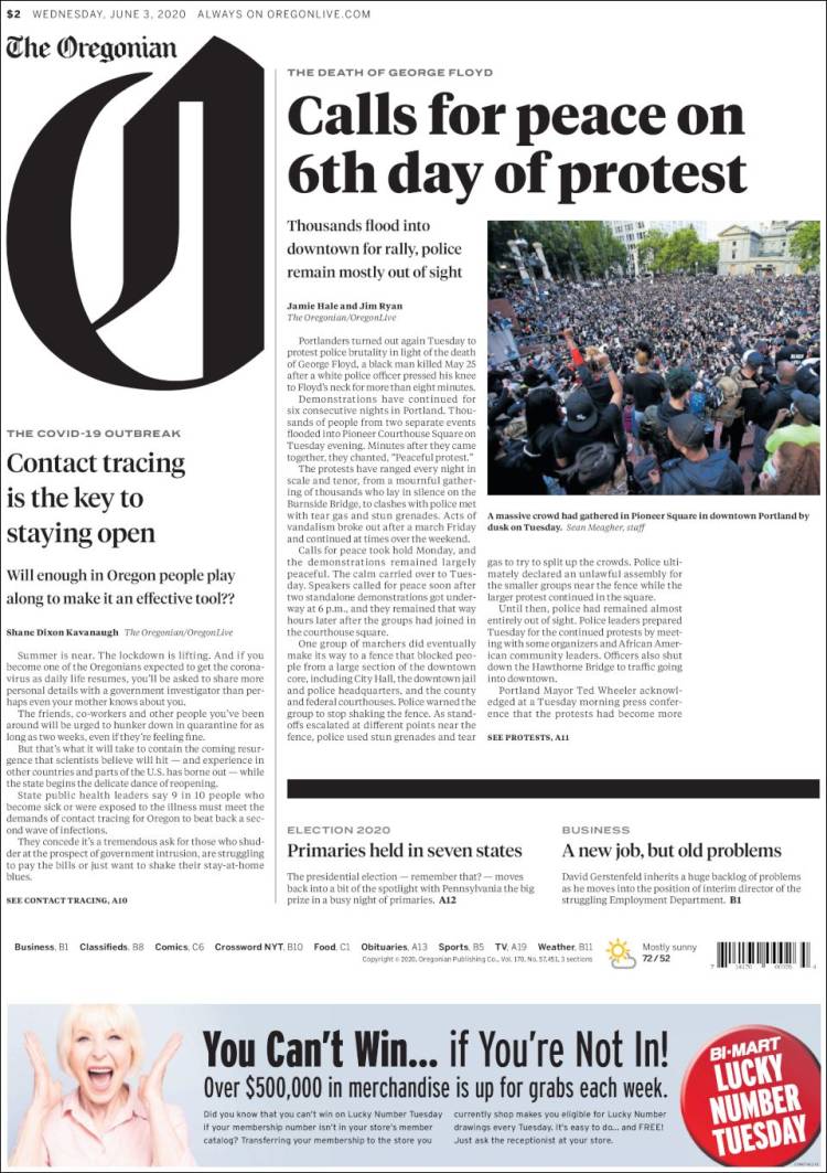 Portada de The Oregonian (États-Unis)