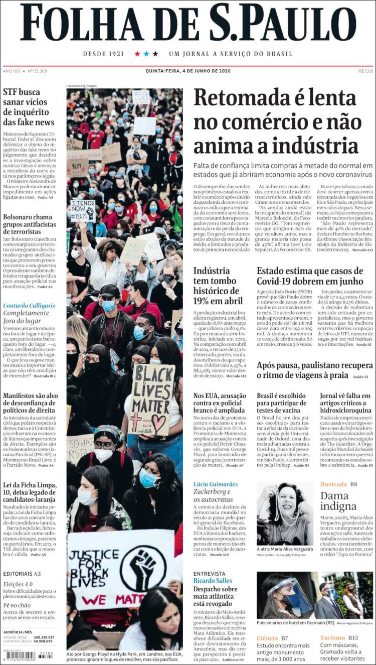 Portada de Folha de São Paulo (Brasil)