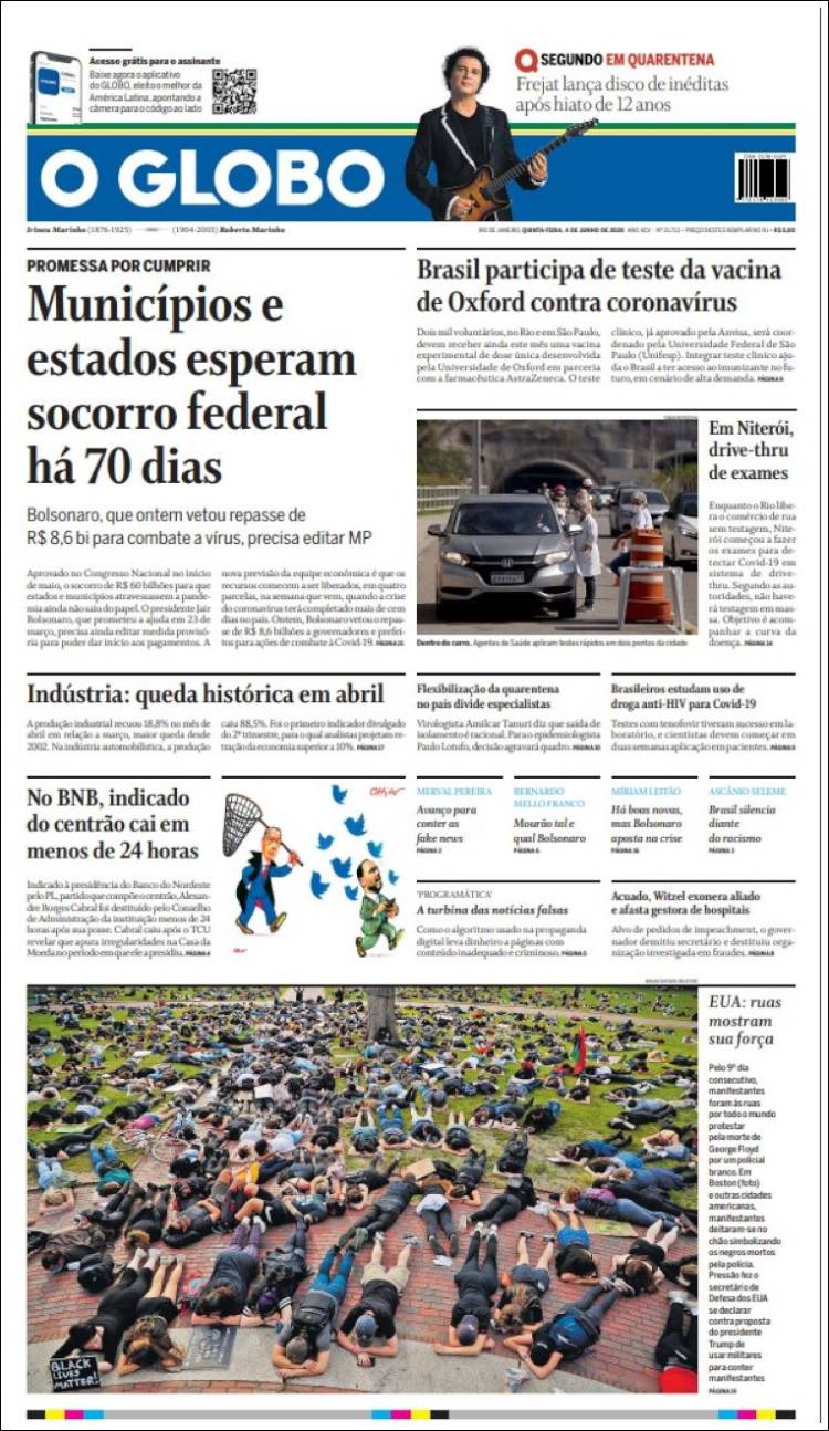Portada de O Globo (Brasil)