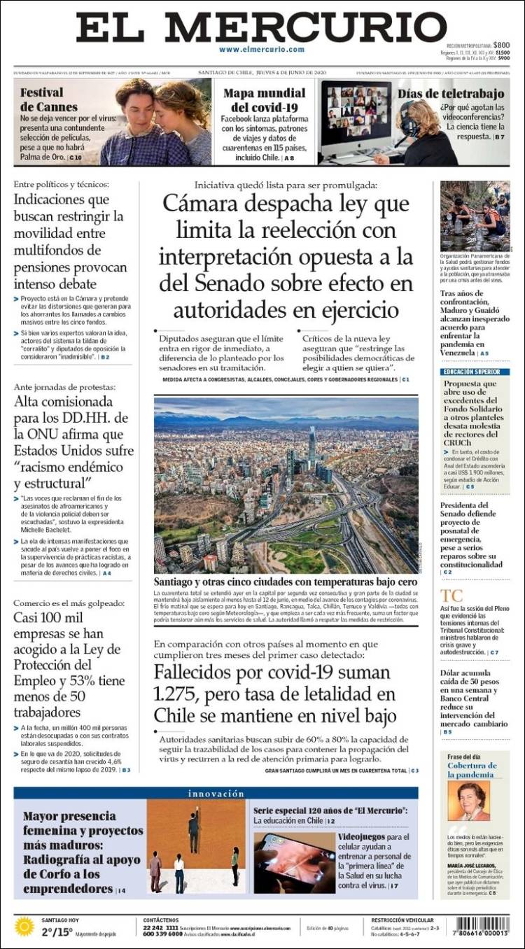 Portada de El Mercurio (Chile)