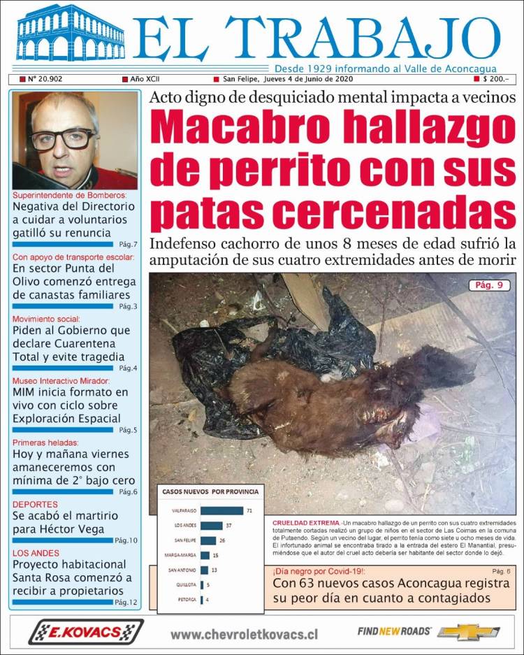 Portada de El Trabajo (Chile)