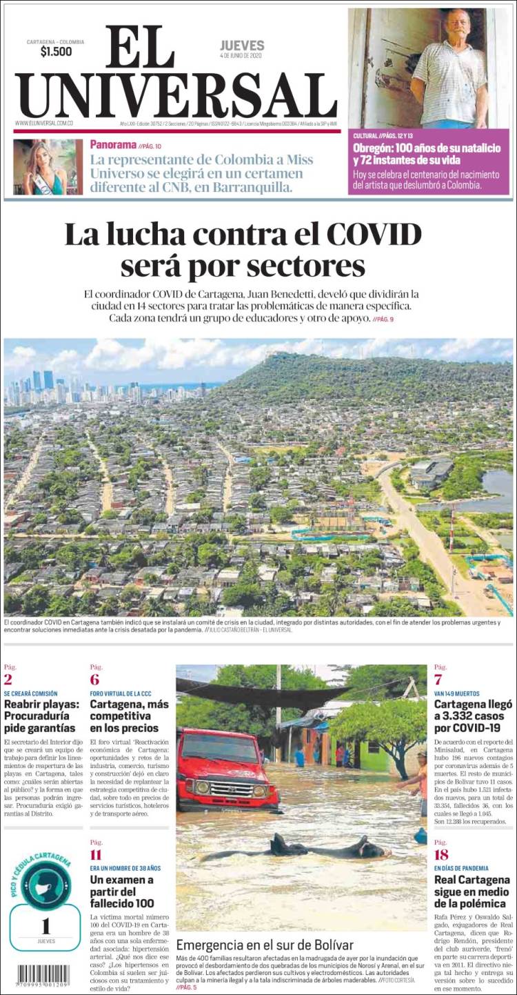 Portada de El Universal (Colombia)