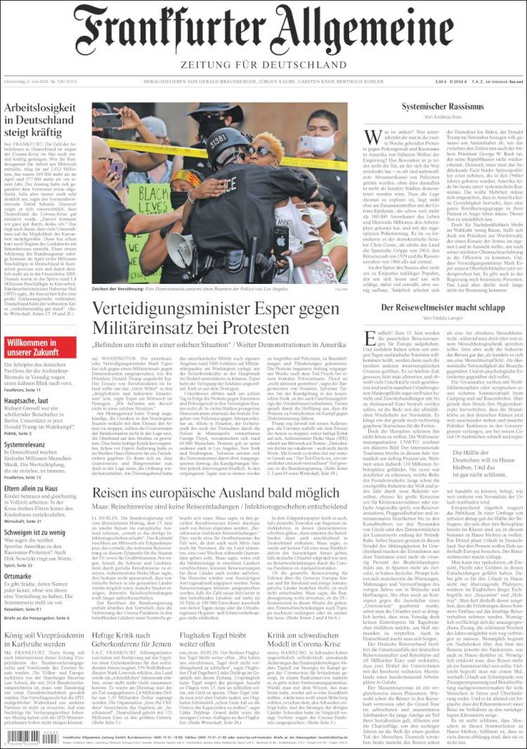 Portada de Frankfurter Allgemeine (Alemania)