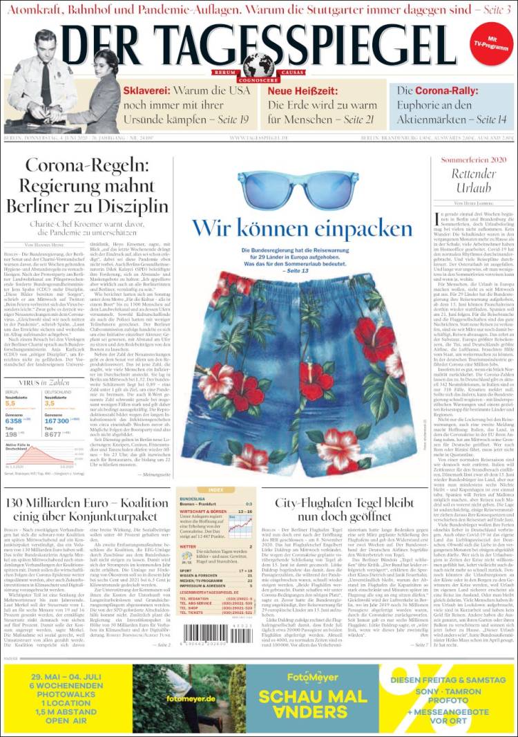Portada de Der Tagesspiegel (Alemania)