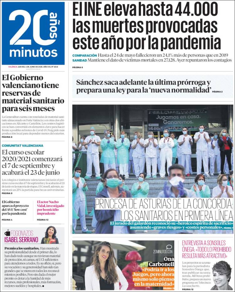 Portada de 20 Minutos - Valencia (España)