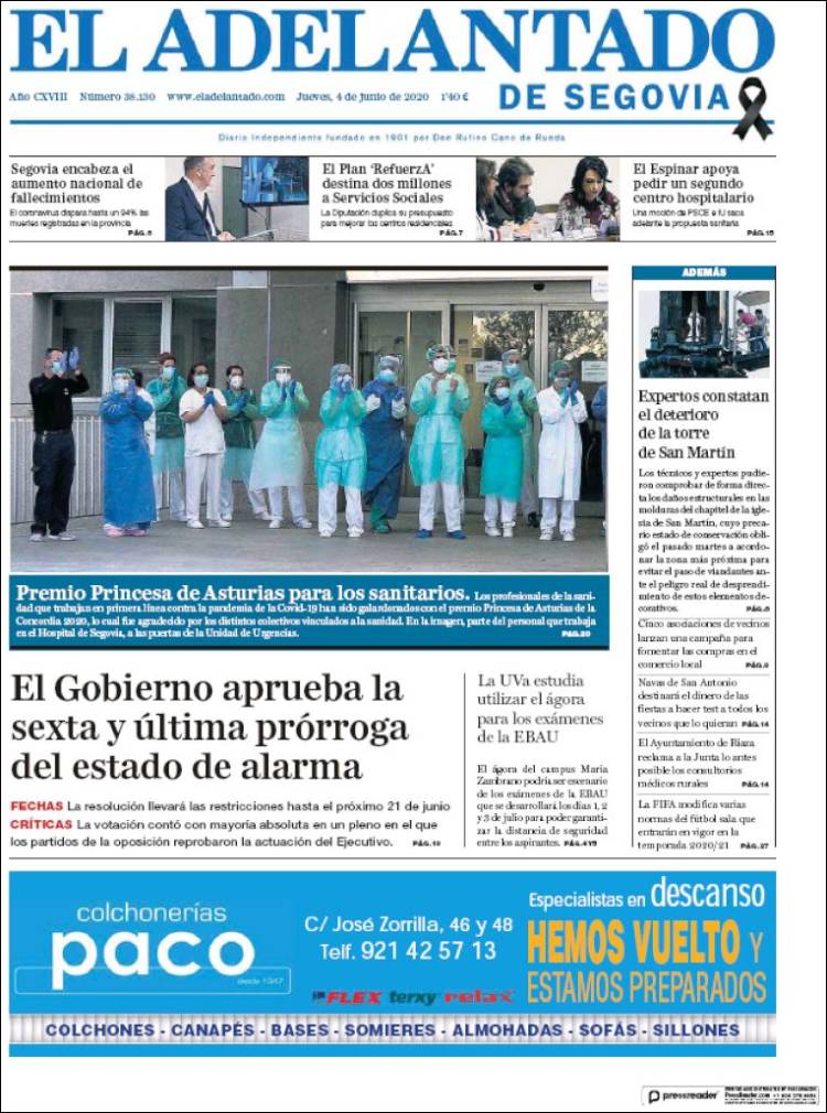 Portada de El Adelantado de Segovia (España)