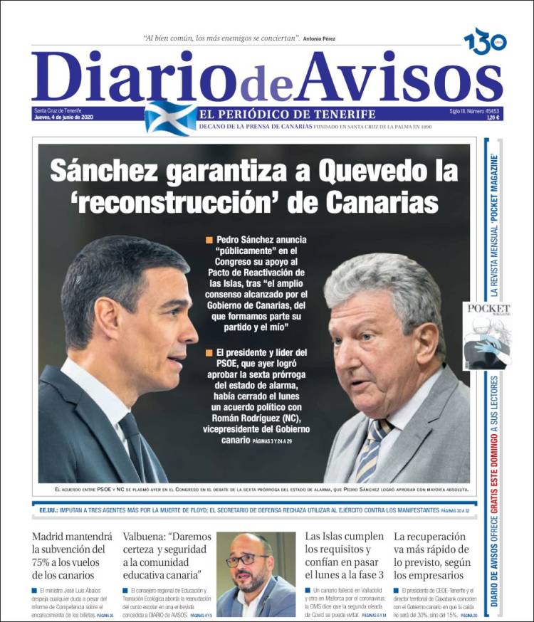 Portada de Diarios de Avisos (España)