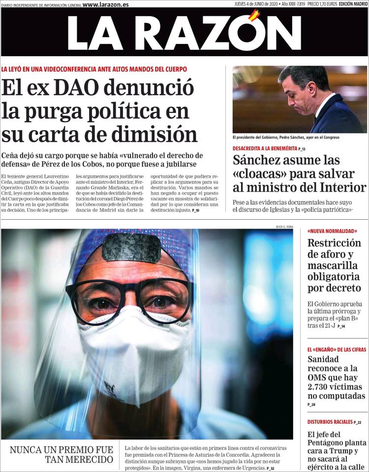 Portada de La Razón (España)