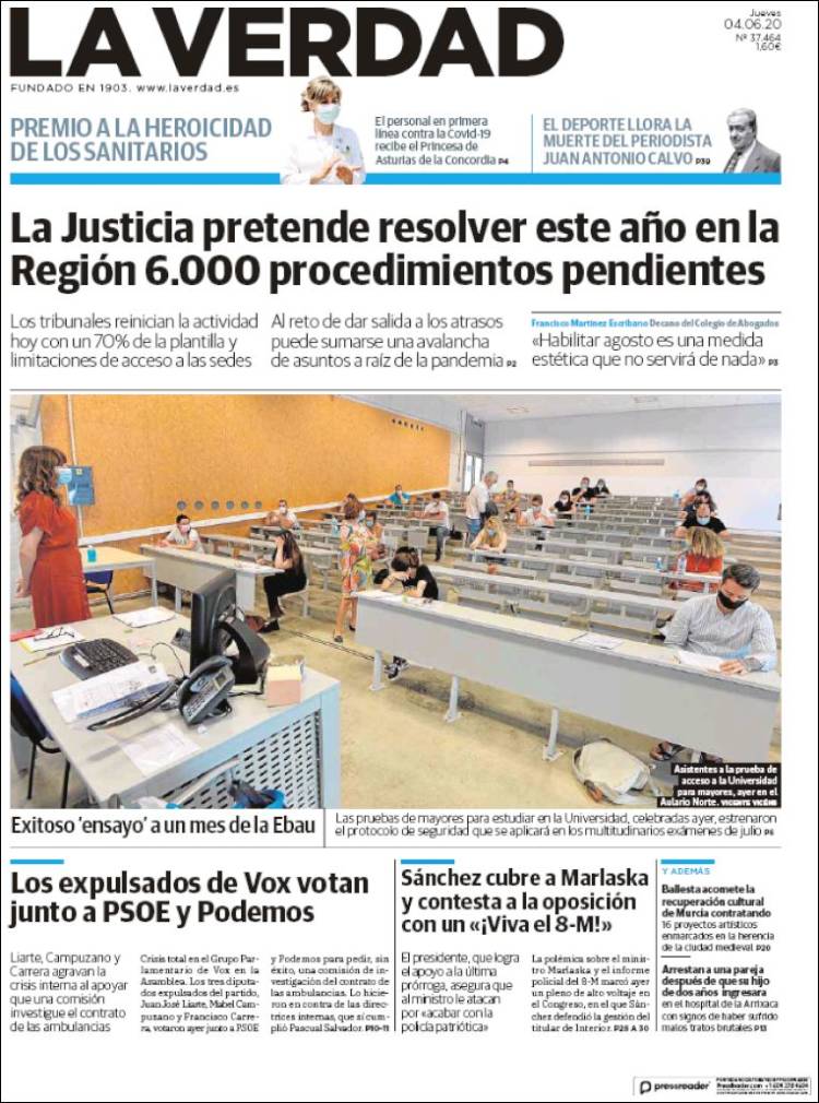 Portada de La Verdad de Murcia (España)