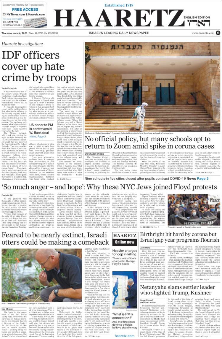 Portada de Haaretz (Israel)