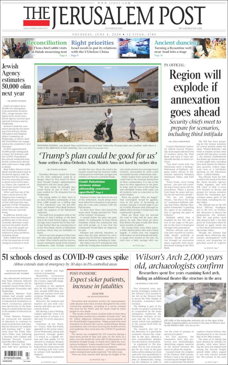 Portada de The Jerusalem Post (Israel)