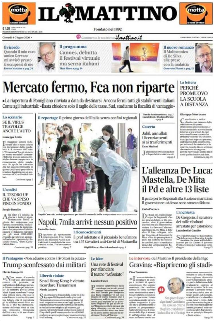 Portada de Il Mattino (Italia)