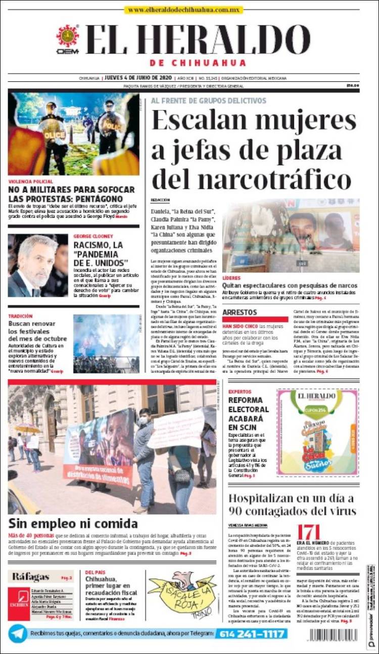 Portada de El Heraldo de Chihuahua (México)