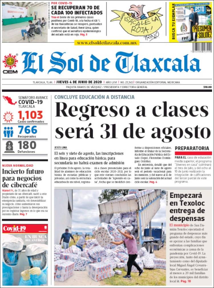 Portada de El Sol de Tlaxcala (Mexico)