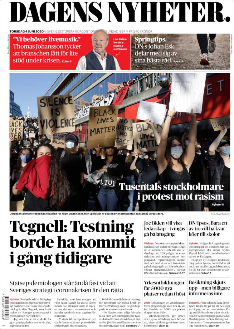 Portada de Dagens Nyheter (Suecia)