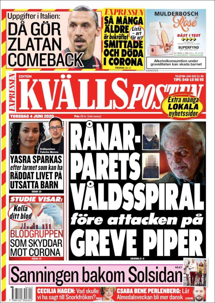 Portada de Kvällsposten (Suecia)