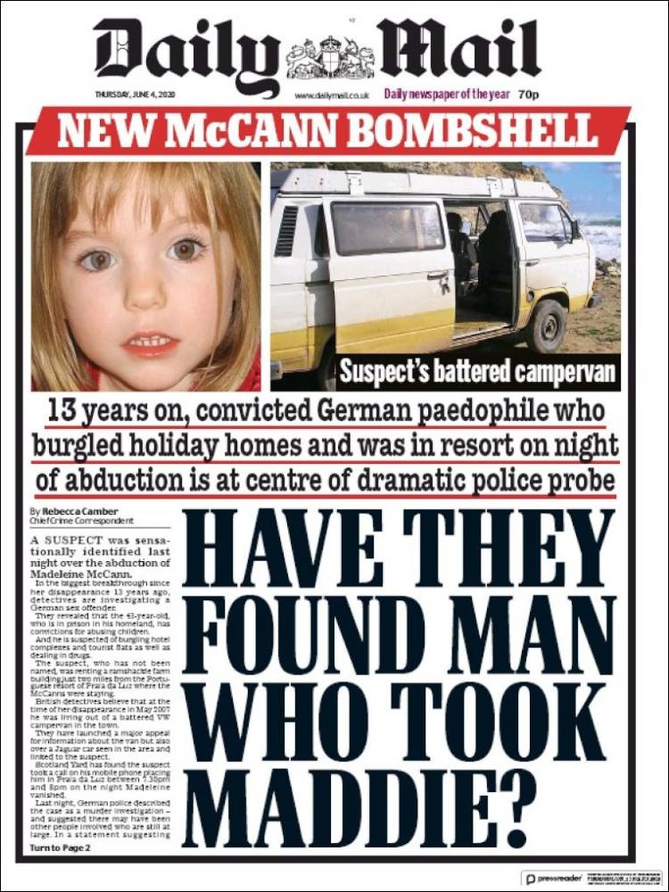 Portada de Daily Mail (Reino Unido)