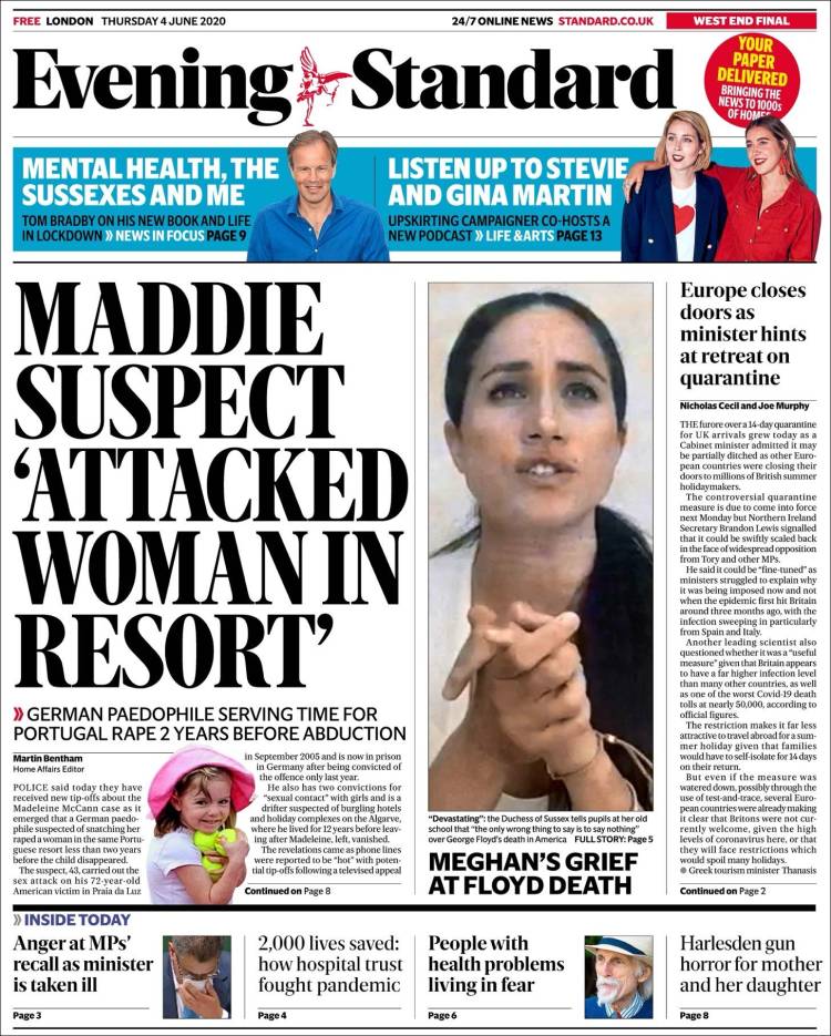 Portada de Evening Standard (Reino Unido)