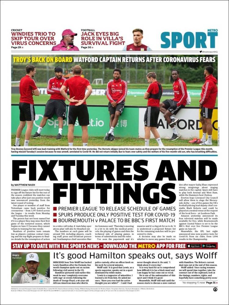 Portada de Metro Sport (Reino Unido)