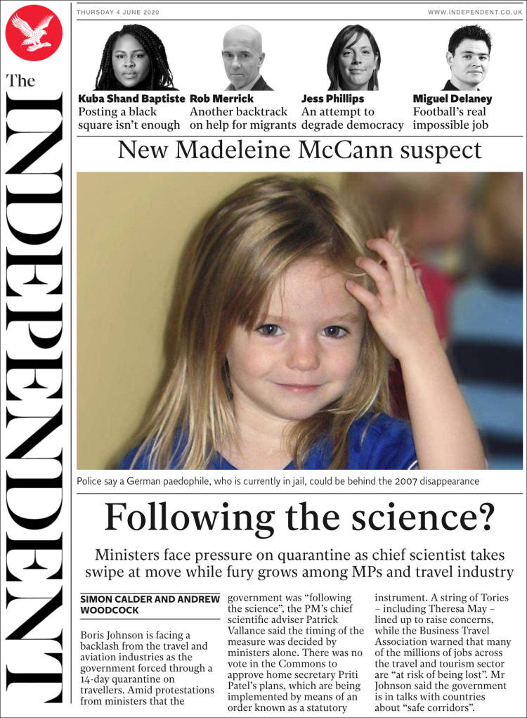 Portada de The Independent (Reino Unido)