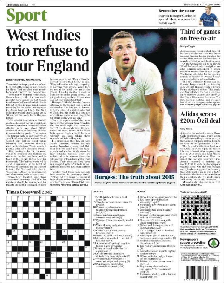 Portada de The Times Sport (Reino Unido)