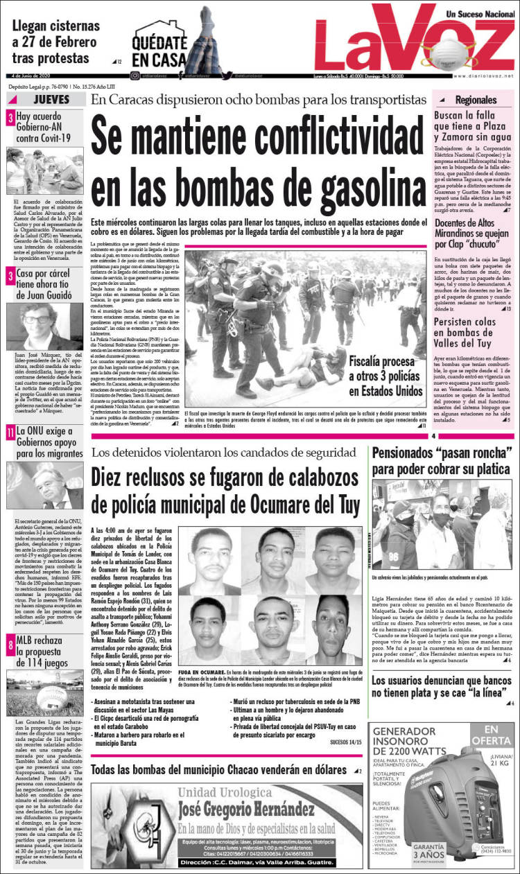 Portada de Diario La Voz (Venezuela)