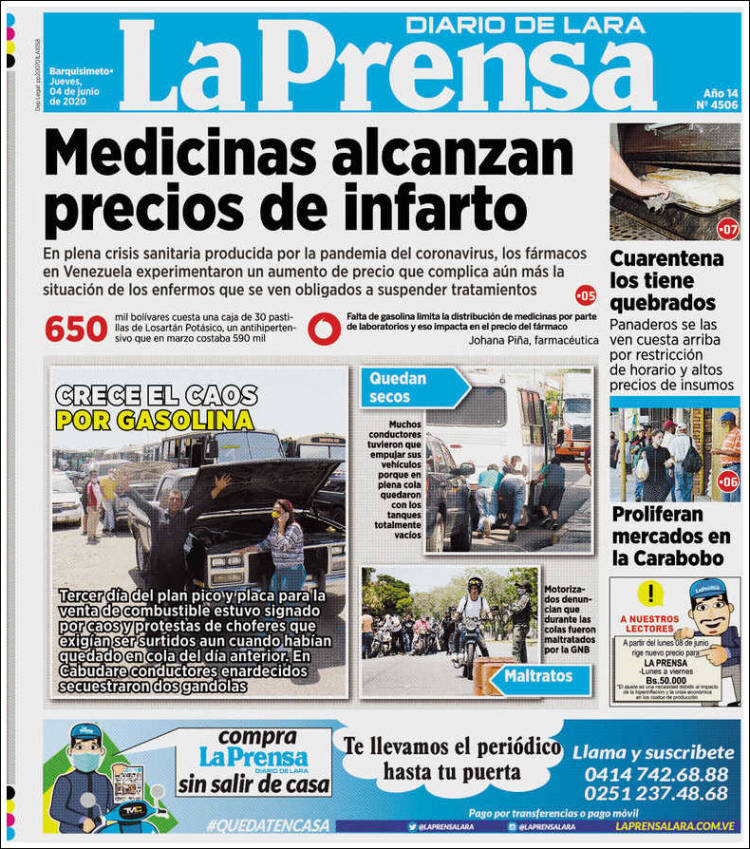 Portada de La Prensa de Lara (Venezuela)