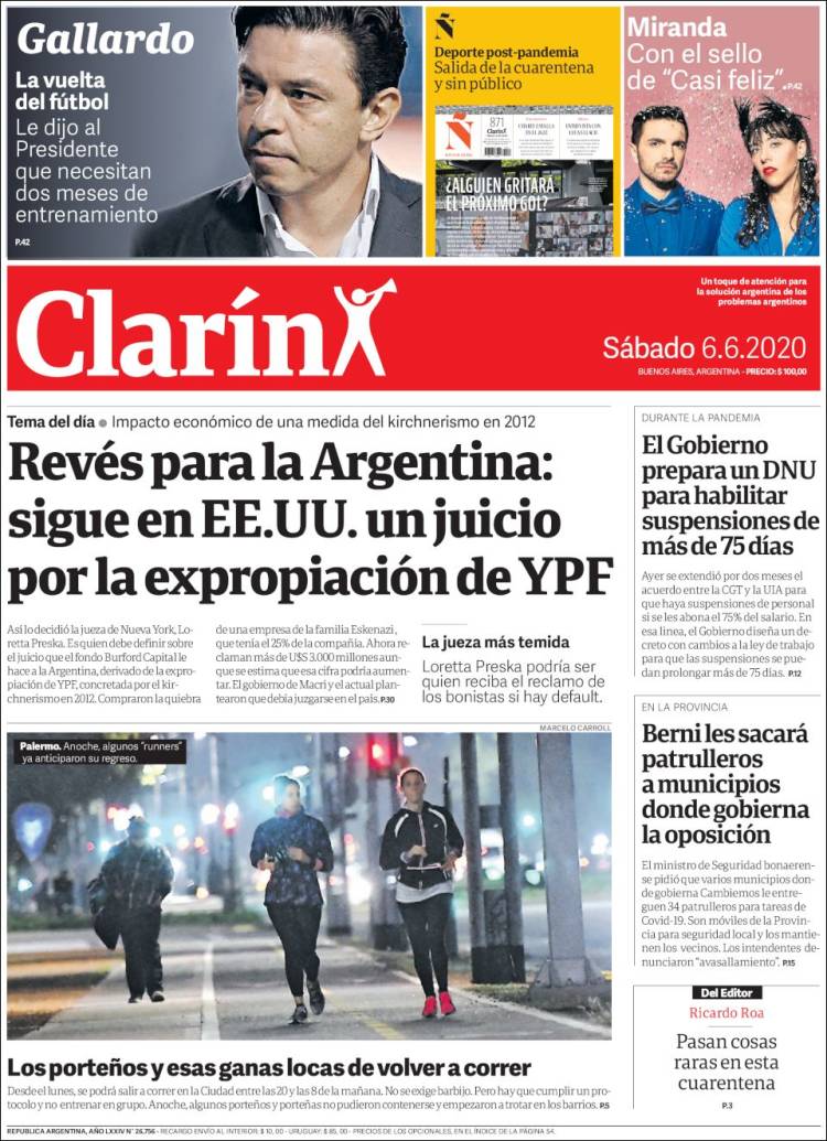 Portada de Clarín (Argentina)