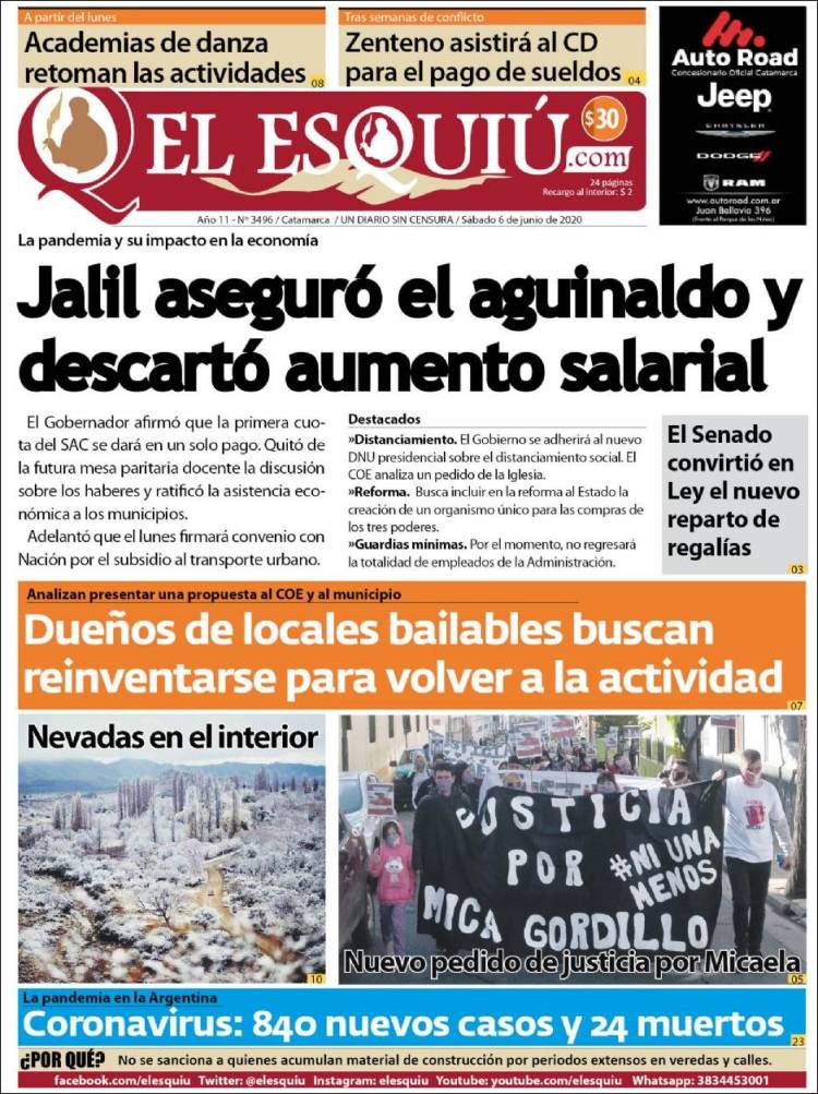 Portada de El Esquiu (Argentina)