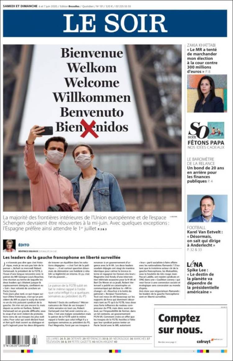 Portada de Le Soir (B&eacute;lgica)
