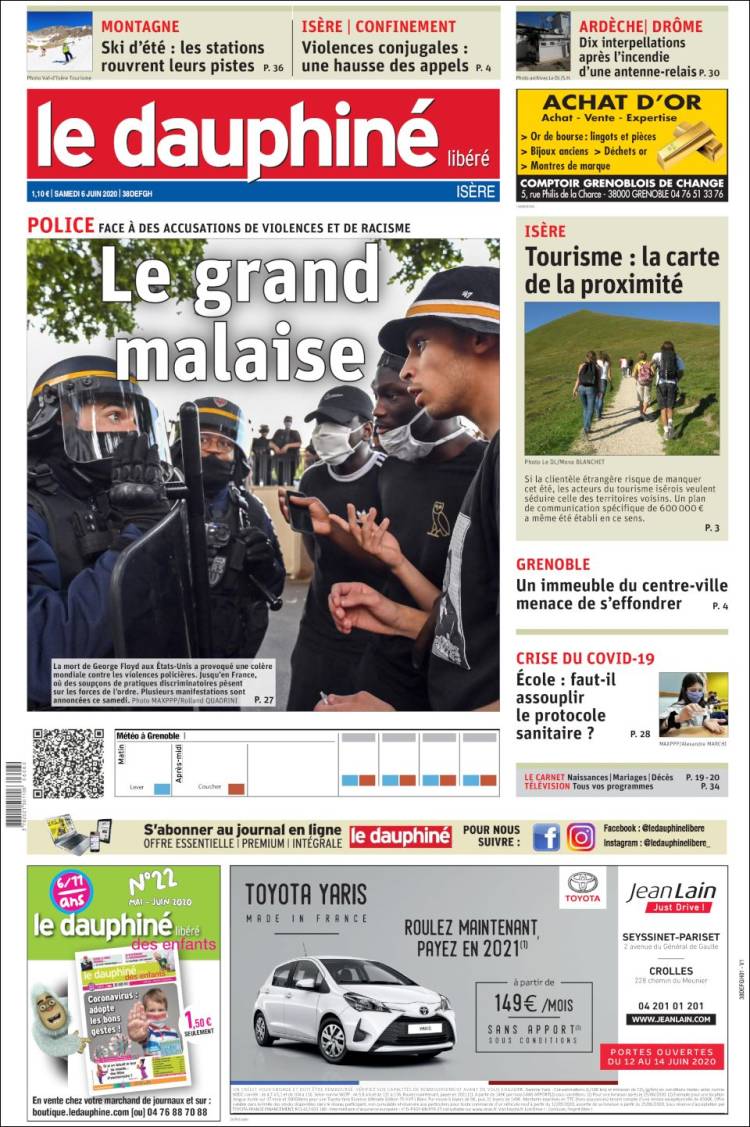 Portada de Le Dauphiné Libéré (Francia)