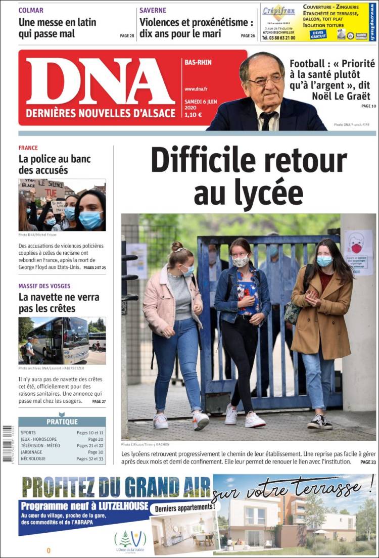Portada de Les Dernières Nouvelles d'Alsace (Francia)