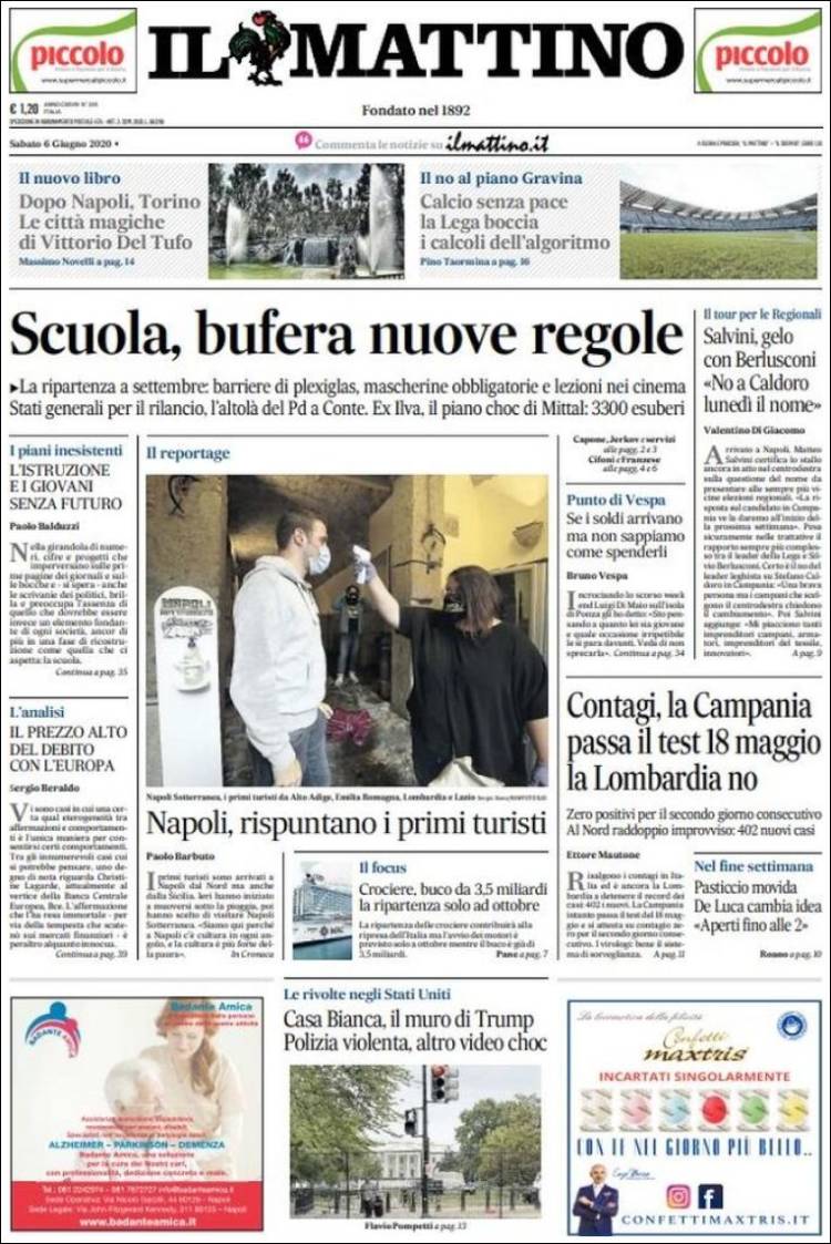 Portada de Il Mattino (Italia)