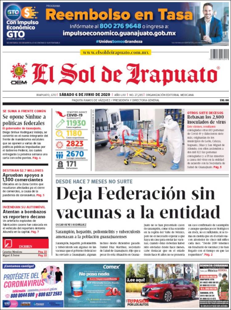 Portada de El Sol de Irapuato (M&eacute;xico)
