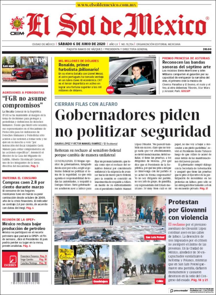 Portada de El Sol de México (M&eacute;xico)