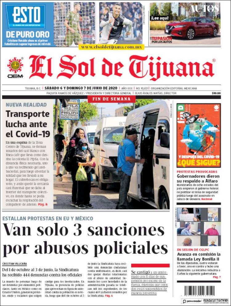 Portada de El Sol de Tijuana (M&eacute;xico)