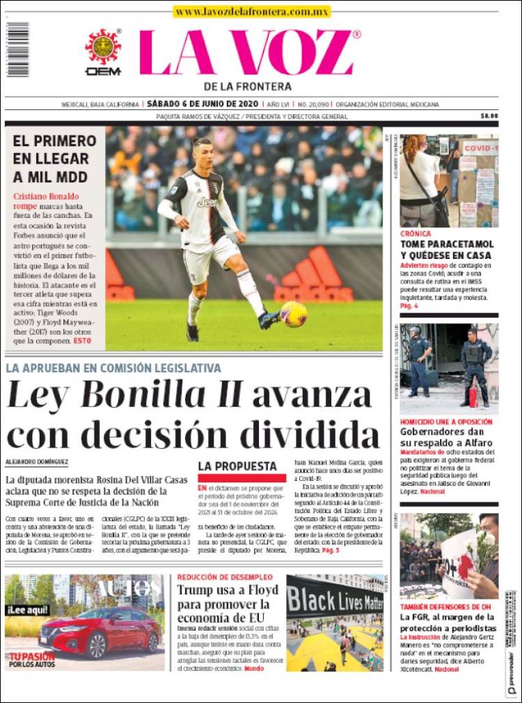 Portada de La Voz de la Frontera (M&eacute;xico)