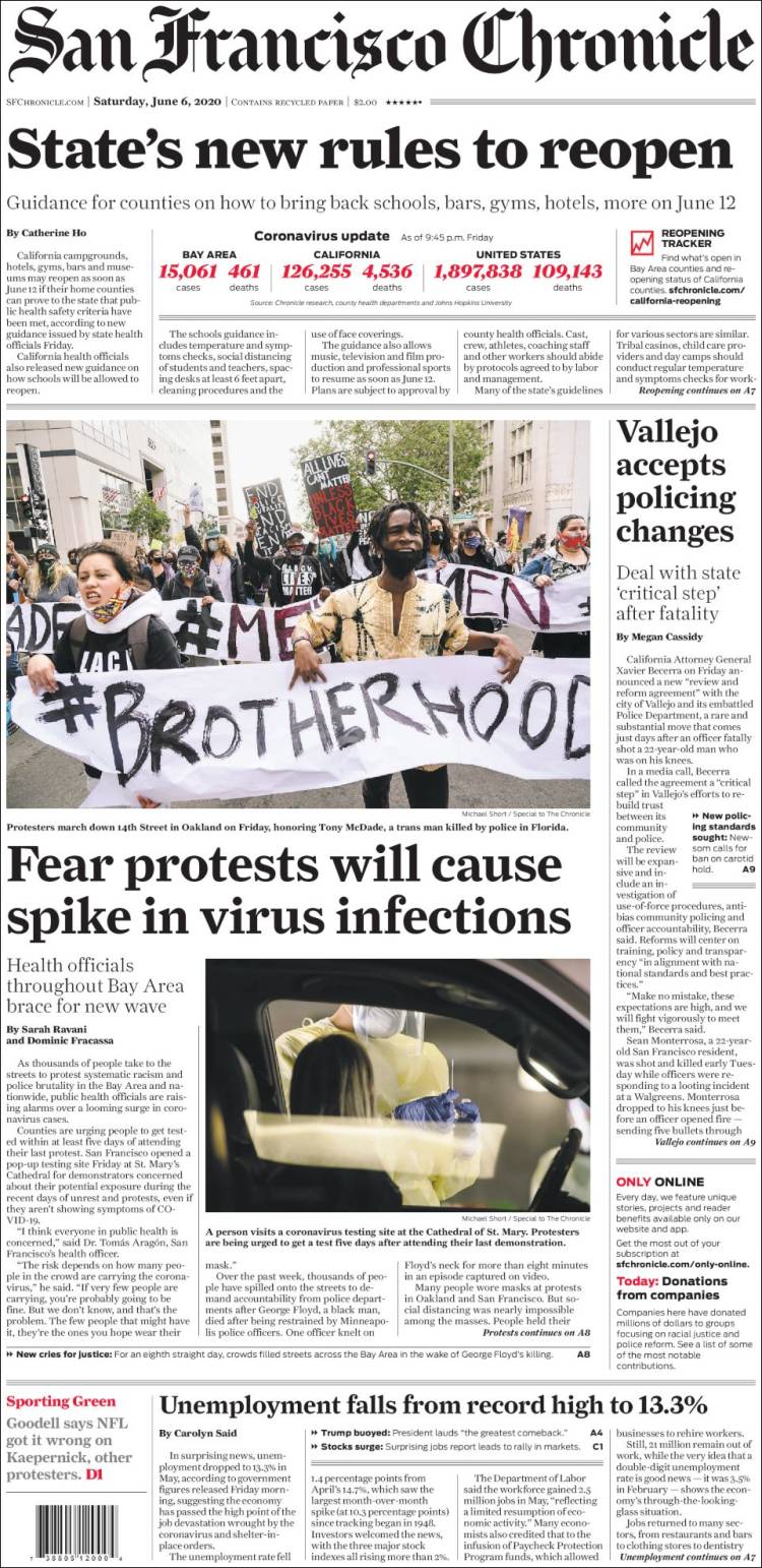 Portada de San Francisco Chronicle (USA)