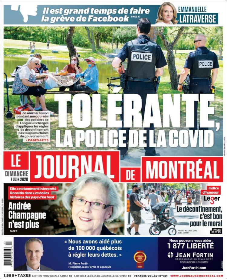 Portada de Le Journal de Montréal (Canadá)