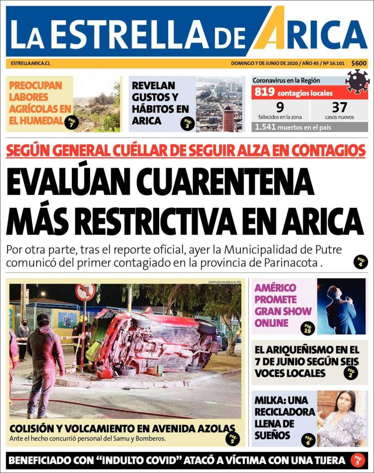 Portada de La Estrella de Arica (Chile)