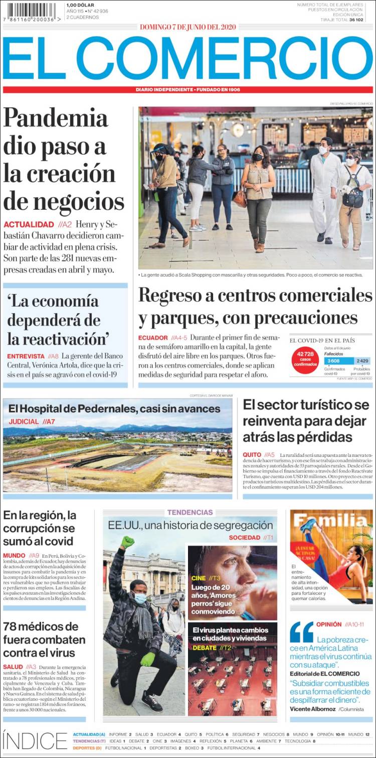 Portada de El Comercio (Ecuador)