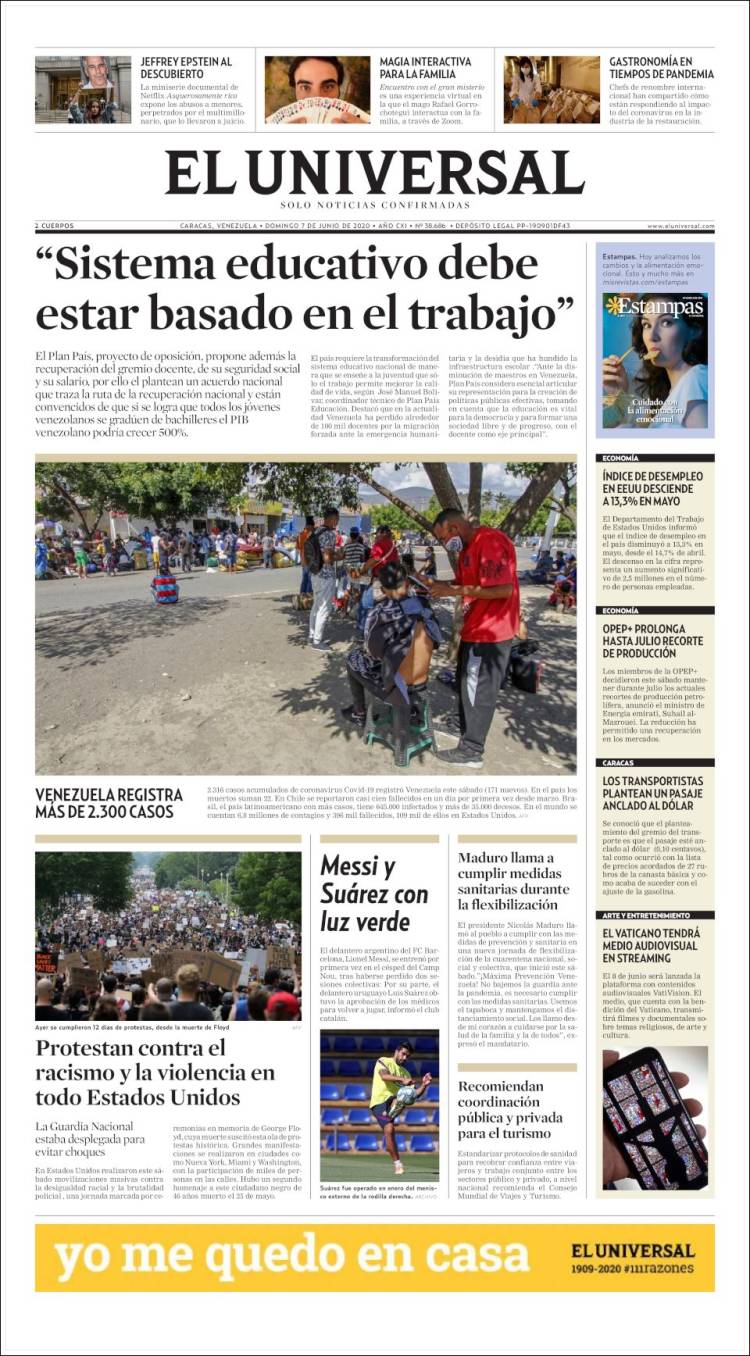 Portada de Universal (Venezuela)