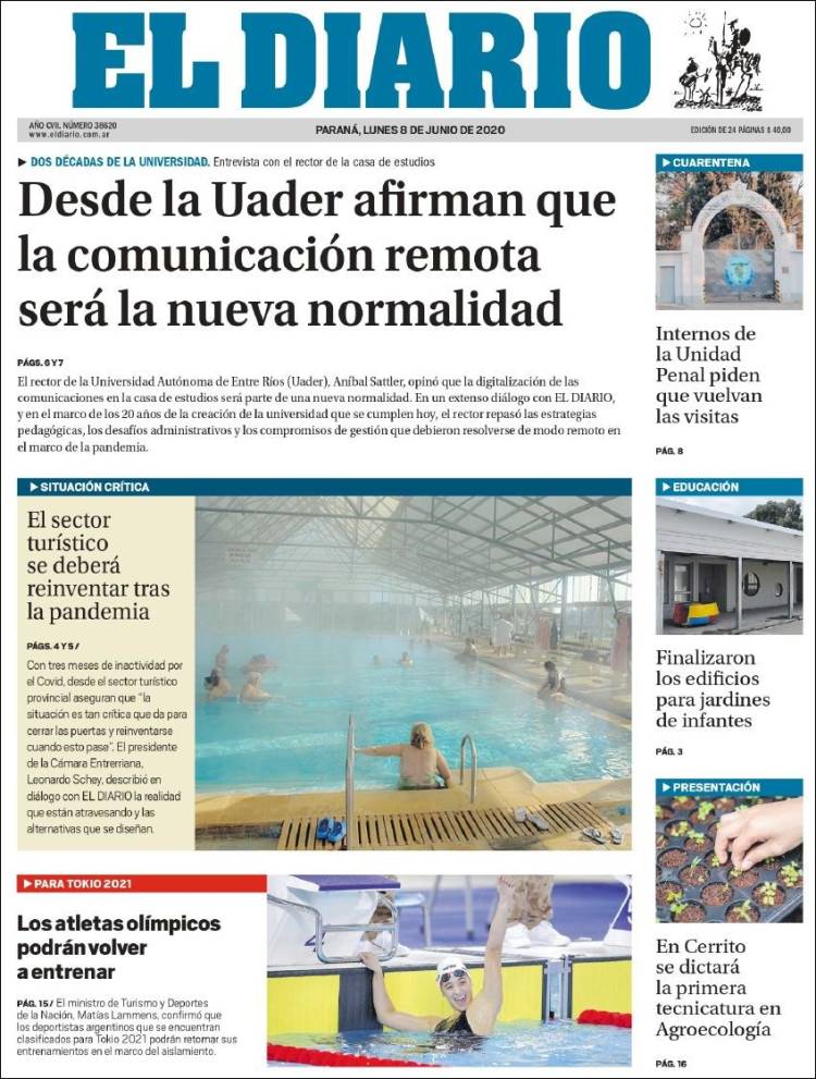 Portada de El Diario de Paraná (Argentina)