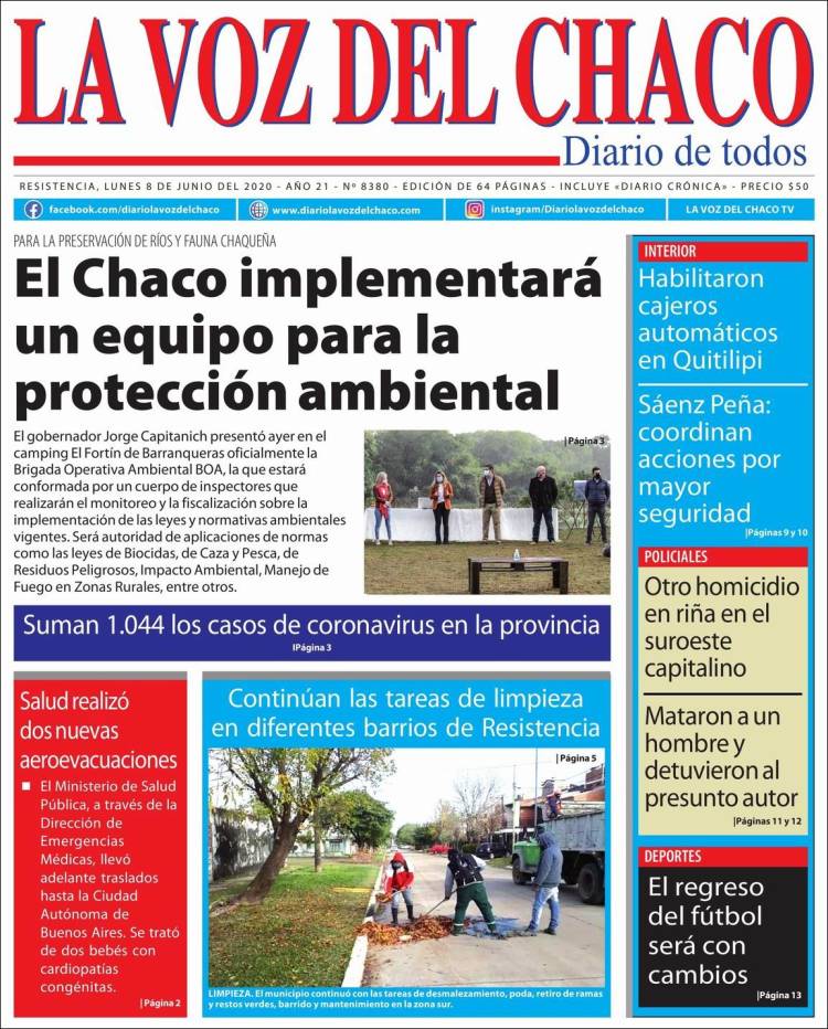 Portada de La Voz del Chaco (Argentina)