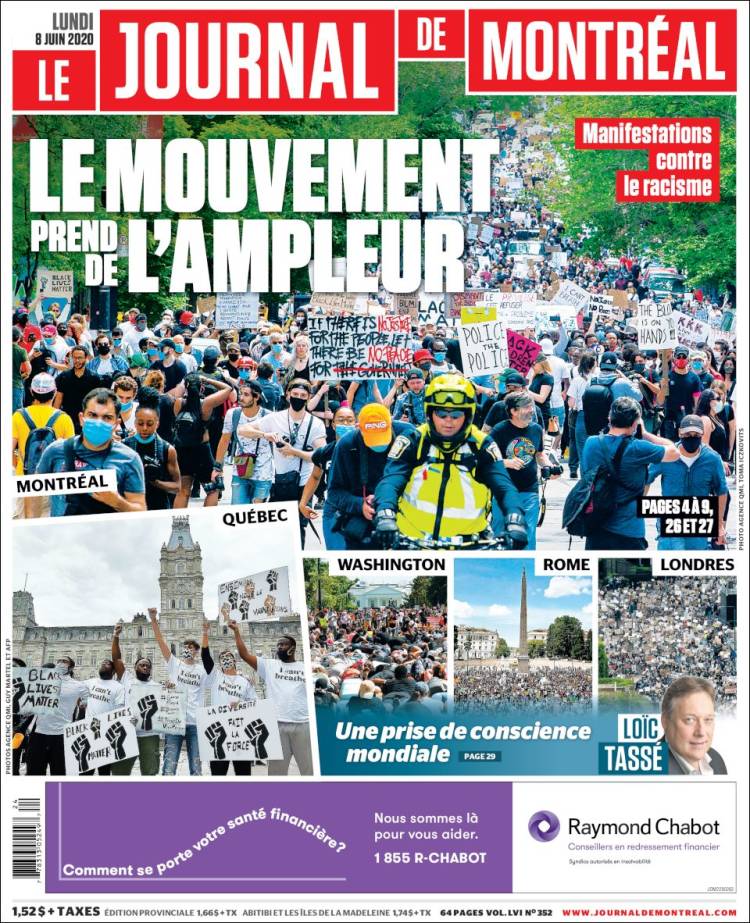 Portada de Le Journal de Montréal (Canada)