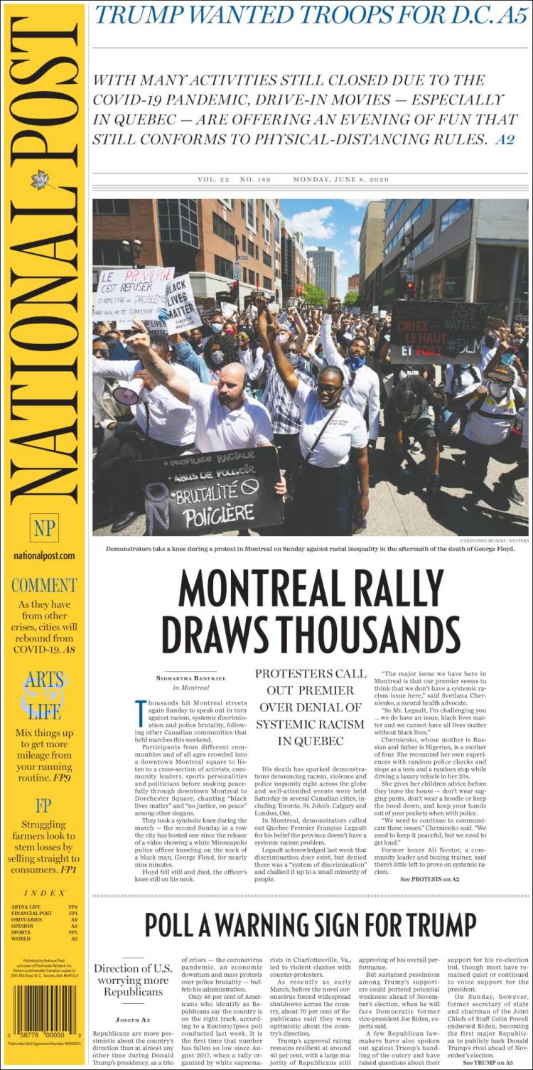 Portada de The National Post (Canadá)